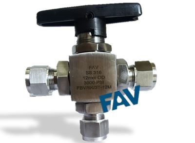 Ball Valve 3 Way Compression Double Ferrule