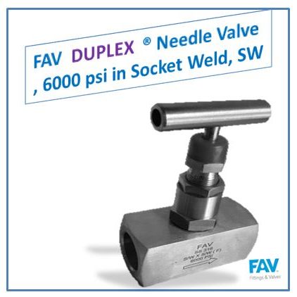 FAV DUPLEX Needle Valve , 6000 psi in Socket Weld, SW Duplex Weld Needle Valve