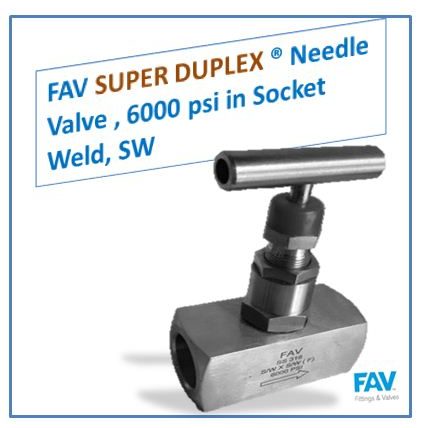 FAV SUPER DUPLEX Needle Valve , 6000 psi in Socket Weld, SW Super Duplex Weld Needle Valve