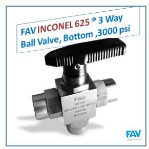 INCONEL 625 3 Way Ball Valve, Bottom ,3000 psi Inconel 625 3 Way Ball Valve, Bottom, 3000 PSI