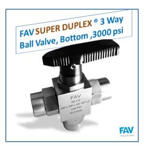 SUPER DUPLEX 3 Way Ball Valve, Bottom ,3000 psi Super Duplex Ball Valve Bottom 3000 PSI