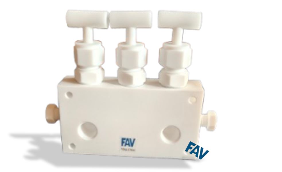 PTFE 3 Way Manifold Valve ,Coplanar Type Large 3 Way Manifold