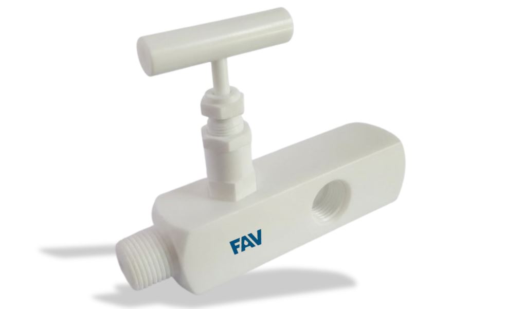 PTFE Multiport Needle Valve Male x Female PTFE Multiport Needle Valve