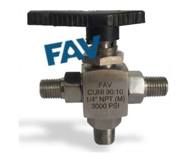 CuNi 90:10 3 Way Ball Valve Panel Mounting Male x Male 3 Way Ball Valve Panel Mounting Male x Male
